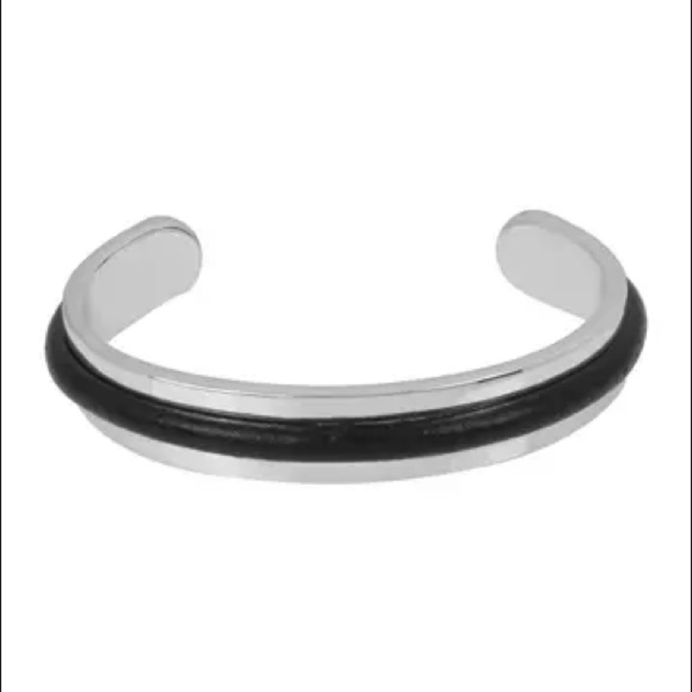 ALLSAINTS Leather Silver Cuff Bracelet